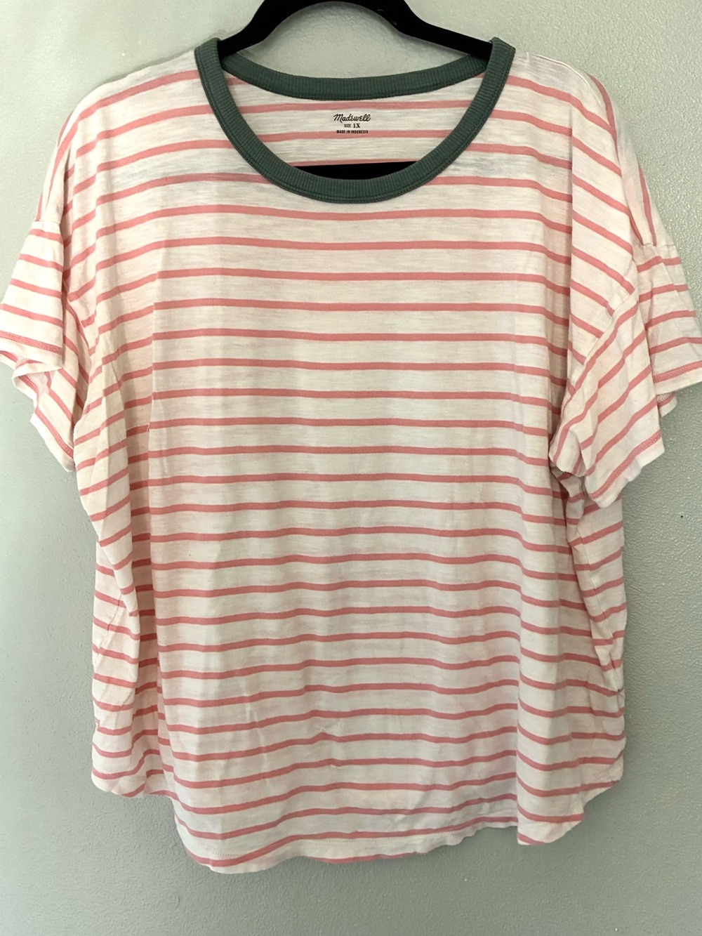 Madewell Pink White Stripe Relaxed Tee 1X Casual Mended